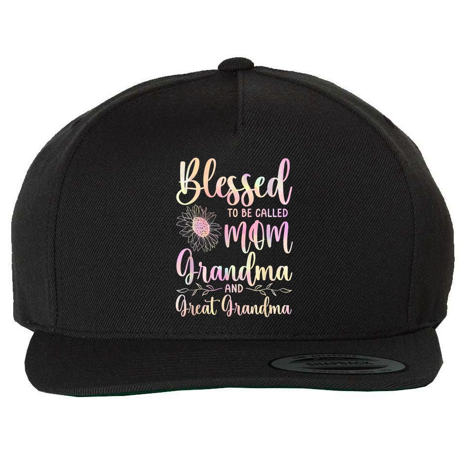 Blessed To Be Called Mom Grandma And Great Grandma Flower Wool Snapback Cap