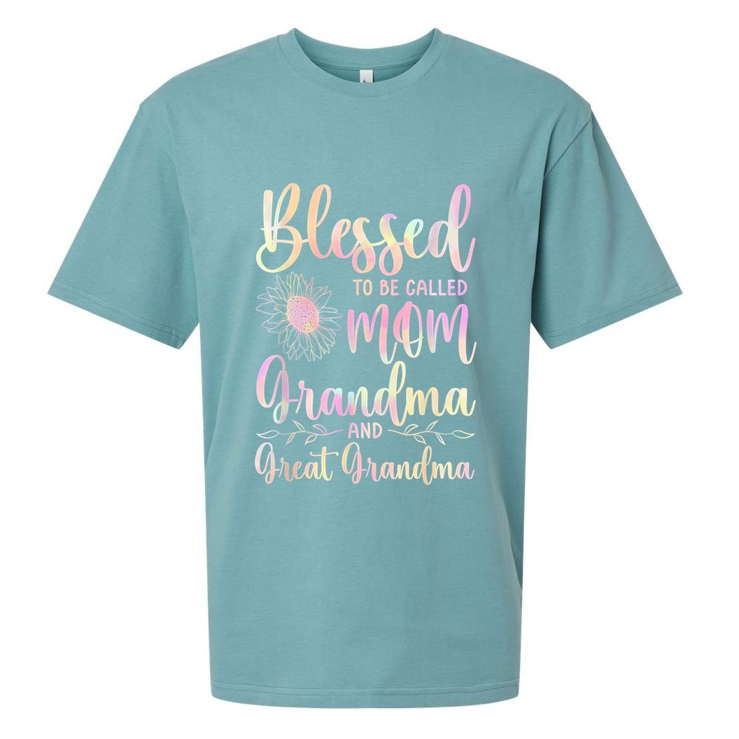 Blessed To Be Called Mom Grandma And Great Grandma Flower Sueded Cloud Jersey T-Shirt