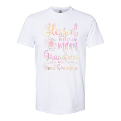 Blessed To Be Called Mom Grandma And Great Grandma Flower Softstyle® CVC T-Shirt