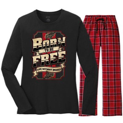 Born To Be Free Live Without Brakes Biker Vintage Women's Long Sleeve Flannel Pajama Set 