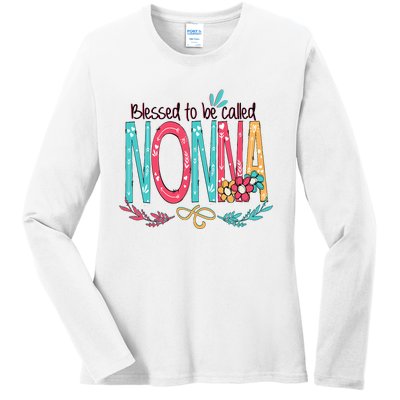 Blessed To Be Called Nonna Colorful Grandma Ladies Long Sleeve Shirt