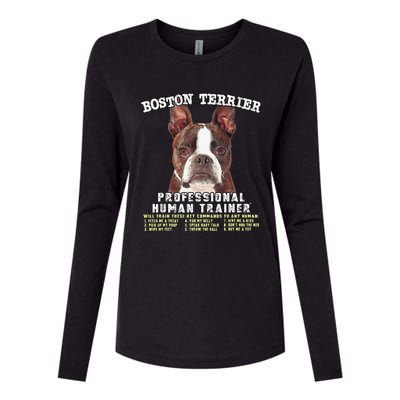 Boston Terrier Brindle Professional Human Trainer Cute Dog Womens Cotton Relaxed Long Sleeve T-Shirt