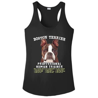 Boston Terrier Brindle Professional Human Trainer Cute Dog Ladies PosiCharge Competitor Racerback Tank