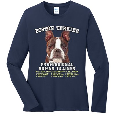 Boston Terrier Brindle Professional Human Trainer Cute Dog Ladies Long Sleeve Shirt