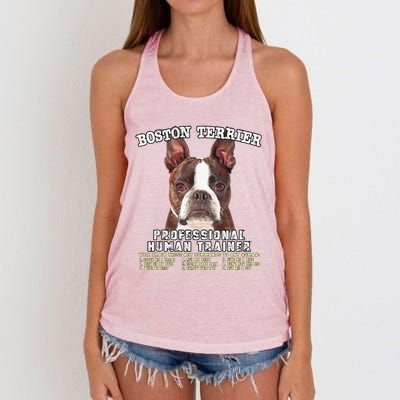 Boston Terrier Brindle Professional Human Trainer Cute Dog Women's Knotted Racerback Tank