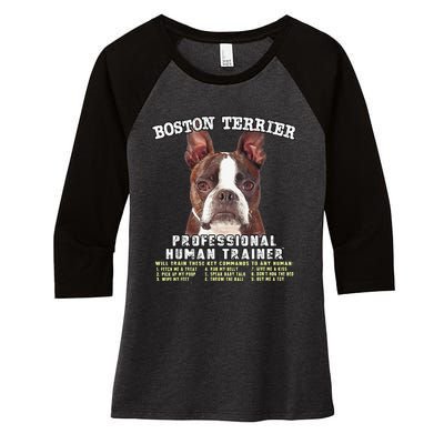 Boston Terrier Brindle Professional Human Trainer Cute Dog Women's Tri-Blend 3/4-Sleeve Raglan Shirt