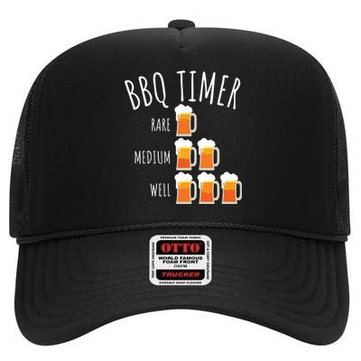 BBQ Timer Beer Drinking Funny Grilling High Crown Mesh Back Trucker Hat