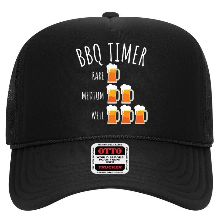 BBQ Timer Beer Drinking Funny Grilling High Crown Mesh Back Trucker Hat