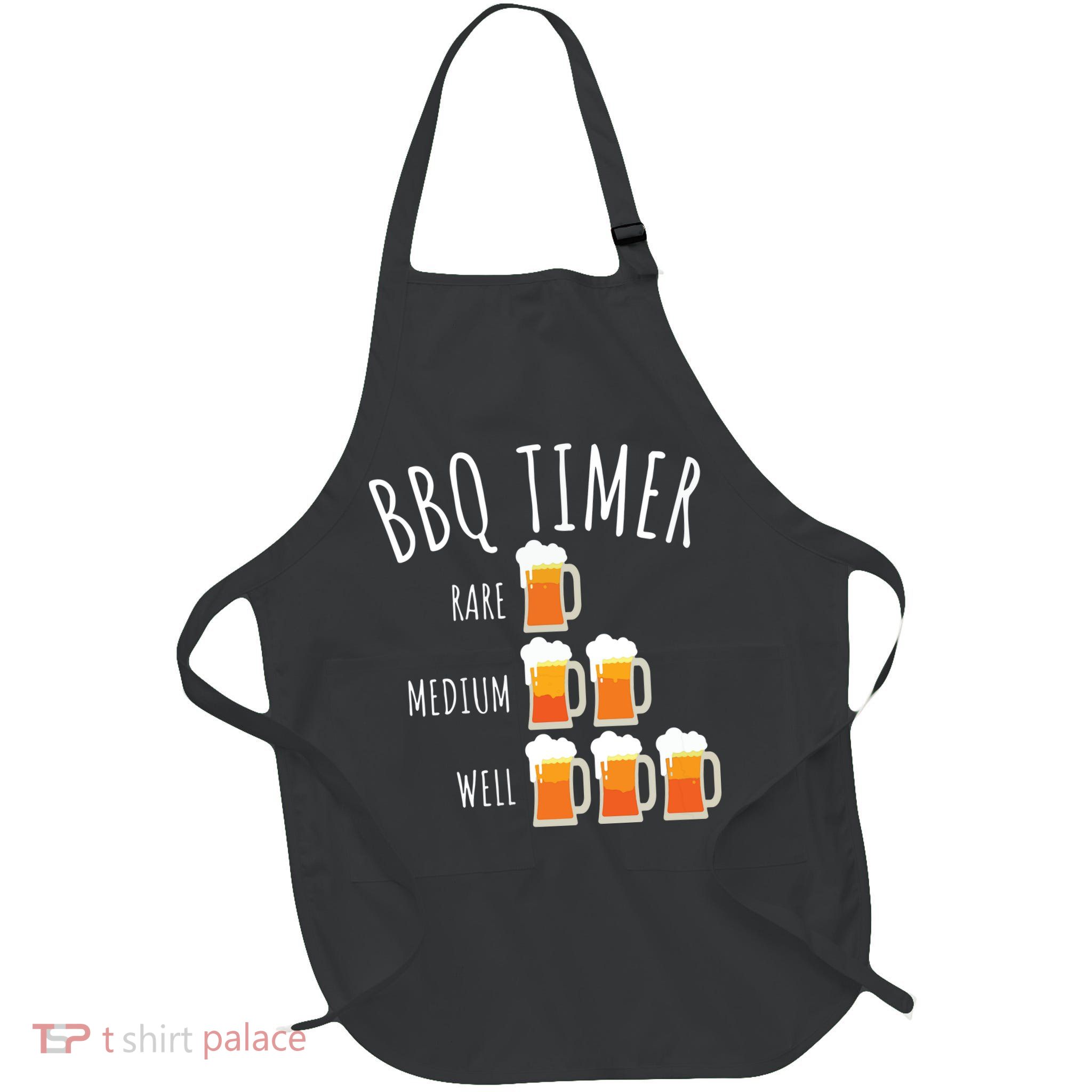 BBQ Timer Beer Drinking Funny Grilling Full-Length Apron With Pockets