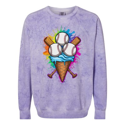 Baseball The Best Triple Scooped Ice Cream Baseball Lovers Gift Colorblast Crewneck Sweatshirt