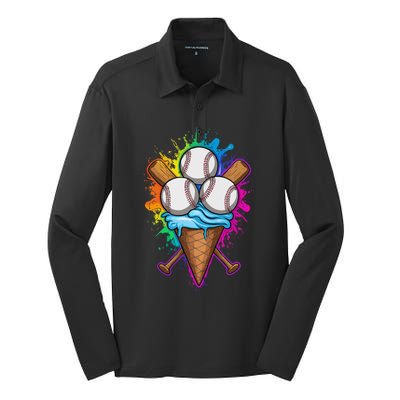 Baseball The Best Triple Scooped Ice Cream Baseball Lovers Gift Silk Touch Performance Long Sleeve Polo