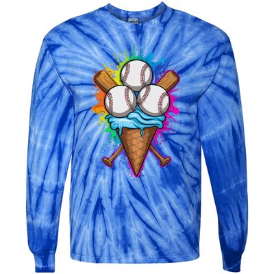 Baseball The Best Triple Scooped Ice Cream Baseball Lovers Gift Tie-Dye Long Sleeve Shirt