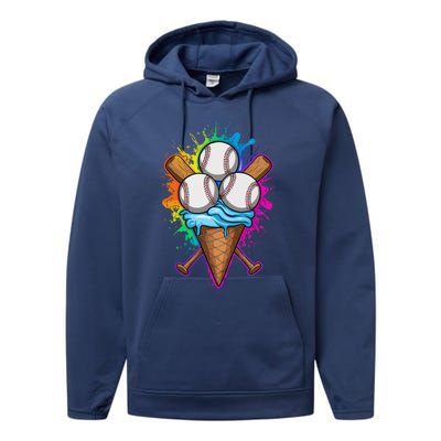 Baseball The Best Triple Scooped Ice Cream Baseball Lovers Gift Performance Fleece Hoodie