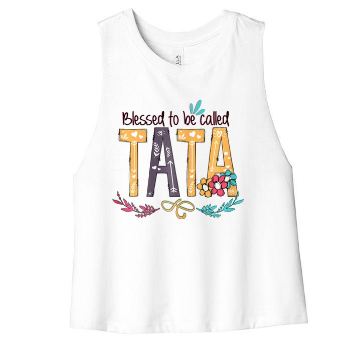 Blessed To Be Called Tata Colorful Grandma Women's Racerback Cropped Tank