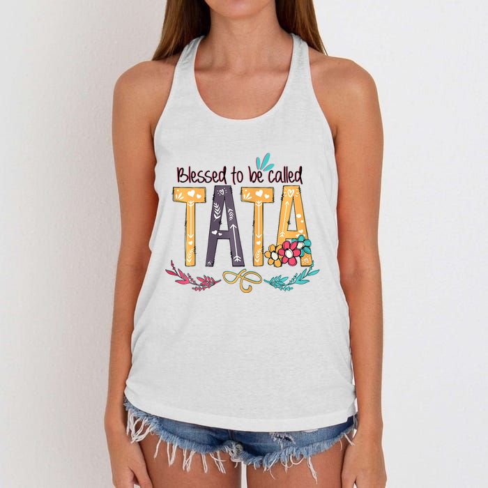 Blessed To Be Called Tata Colorful Grandma Women's Knotted Racerback Tank