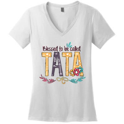 Blessed To Be Called Tata Colorful Grandma Women's V-Neck T-Shirt