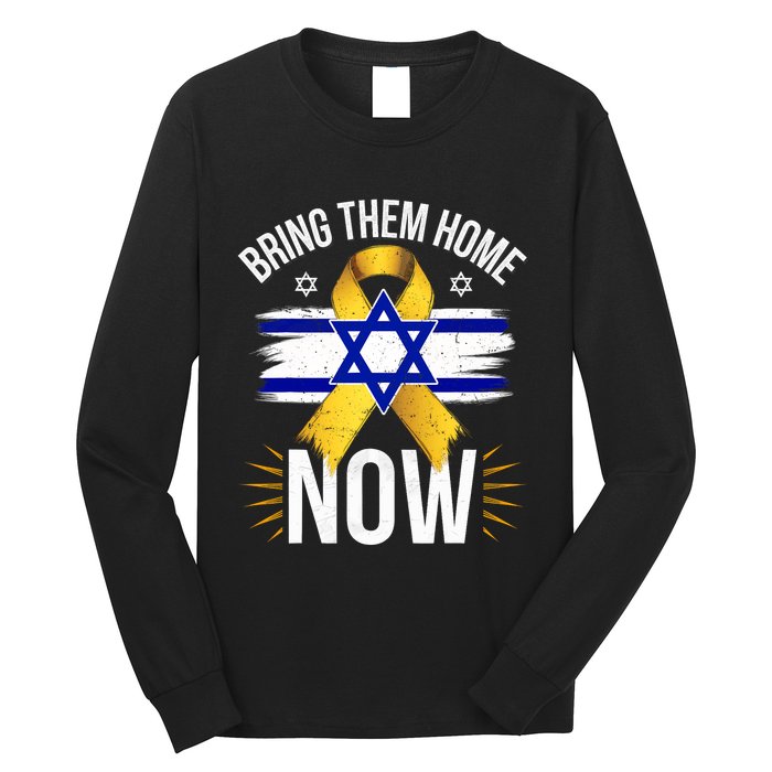 Bring Them Back Home Now Israel Flag Yellow Ribbon Long Sleeve Shirt