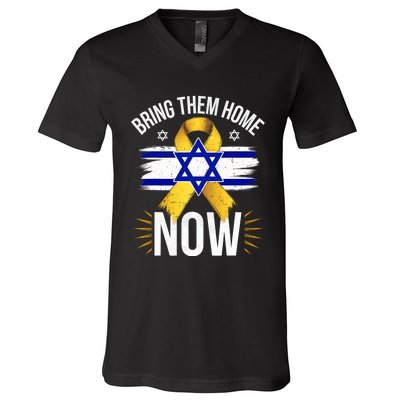 Bring Them Back Home Now Israel Flag Yellow Ribbon V-Neck T-Shirt