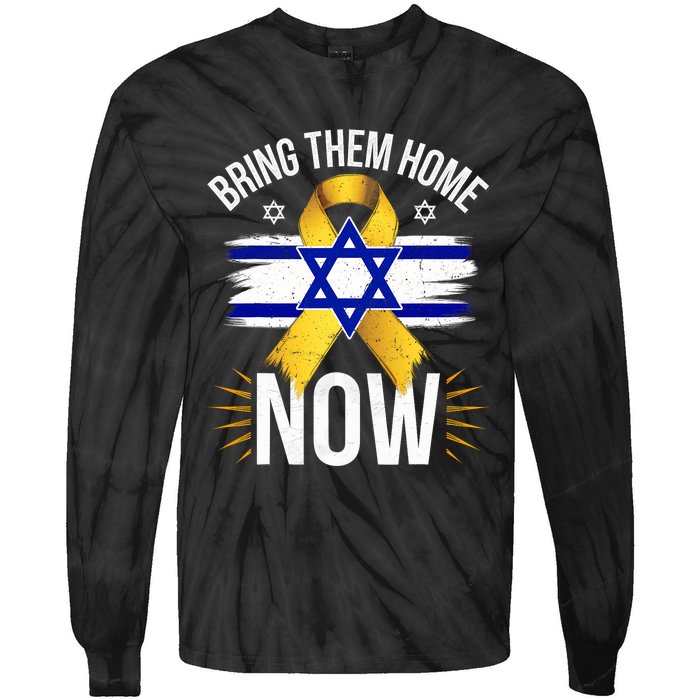 Bring Them Back Home Now Israel Flag Yellow Ribbon Tie-Dye Long Sleeve Shirt