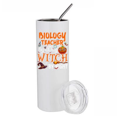 Biology Teacher By Day Witch By Night Scientist Meaningful Gift Stainless Steel Tumbler