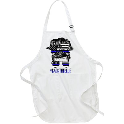 Back The Blue Messy Bun Thin Blue Line Police Support Women Full-Length Apron With Pockets