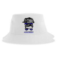 Back The Blue Messy Bun Thin Blue Line Police Support Women Sustainable Bucket Hat