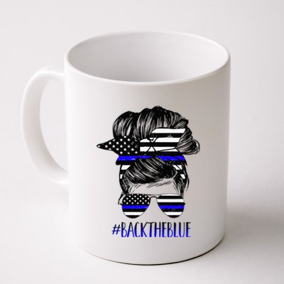 Back The Blue Messy Bun Thin Blue Line Police Support Women Coffee Mug