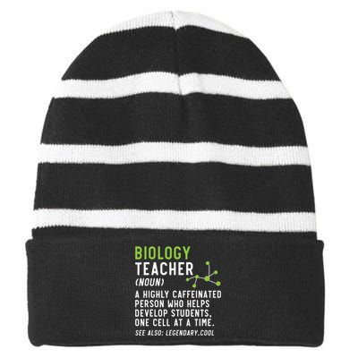 Biology Teacher Biology Student Science Lover Biologist Striped Beanie with Solid Band