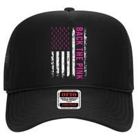 Back The Breast Cancer Awareness American Flag High Crown Mesh Back Trucker Hat