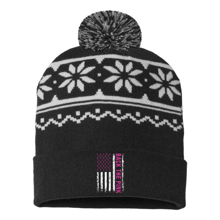 Back The Breast Cancer Awareness American Flag USA-Made Snowflake Beanie