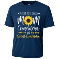 Blessed To Be Called Mom Grandma And Great Grandma Sunflower Cooling Performance Crew T-Shirt