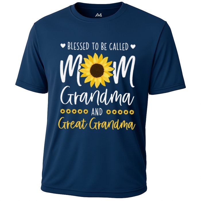 Blessed To Be Called Mom Grandma And Great Grandma Sunflower Cooling Performance Crew T-Shirt