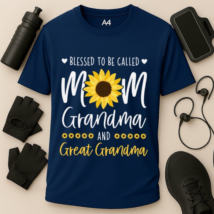 Blessed To Be Called Mom Grandma And Great Grandma Sunflower Cooling Performance Crew T-Shirt