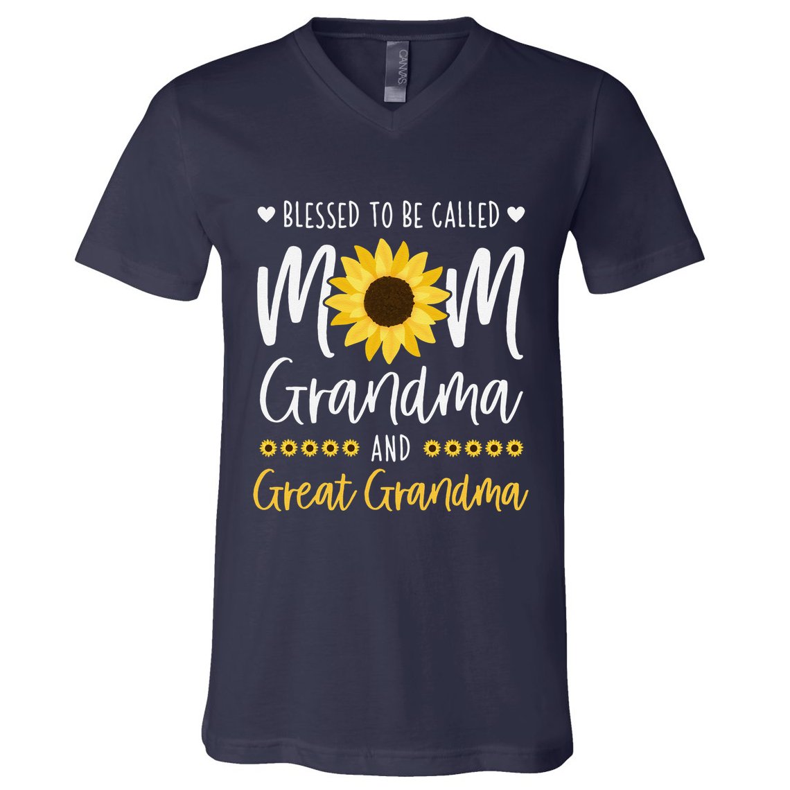 Blessed To Be Called Mom Grandma And Great Grandma Sunflower V-Neck T-Shirt