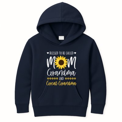 Blessed To Be Called Mom Grandma And Great Grandma Sunflower Kids Hoodie