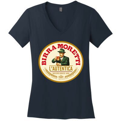 Best To Buy Iconic Vintage Birra Moretti Logo 1859 Design Women's V-Neck T-Shirt