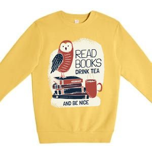 BookLover Tea Books Owl Bookworm Cute Gift Premium Crewneck Sweatshirt