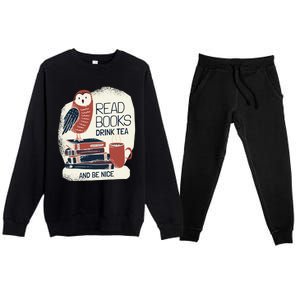 BookLover Tea Books Owl Bookworm Cute Gift Premium Crewneck Sweatsuit Set