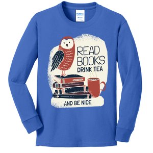 BookLover Tea Books Owl Bookworm Cute Gift Kids Long Sleeve Shirt