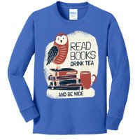 BookLover Tea Books Owl Bookworm Cute Gift Kids Long Sleeve Shirt