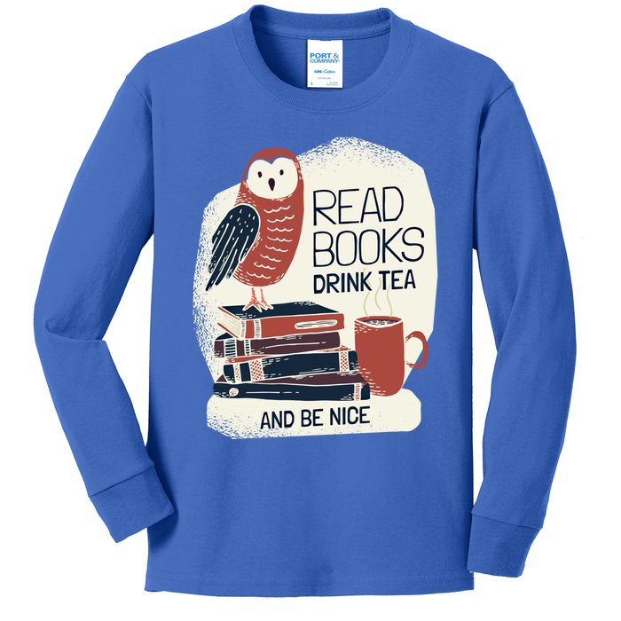 BookLover Tea Books Owl Bookworm Cute Gift Kids Long Sleeve Shirt