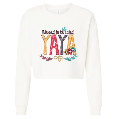 Blessed To Be Called Yaya Colorful Grandma Cropped Pullover Crew