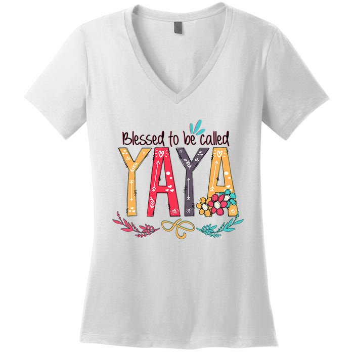 Blessed To Be Called Yaya Colorful Grandma Women's V-Neck T-Shirt