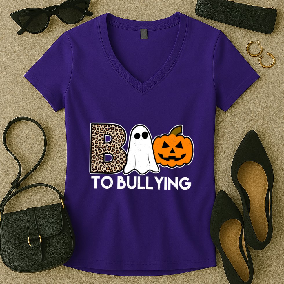Boo To Bullying Awareness Halloween Women's V-Neck T-Shirt