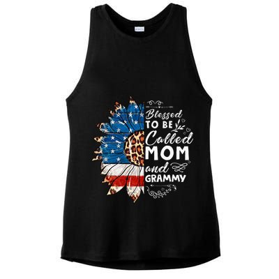 Blessed To Be Called Mom And Grammy Sunflower Ladies PosiCharge Tri-Blend Wicking Tank