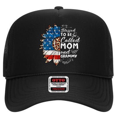 Blessed To Be Called Mom And Grammy Sunflower High Crown Mesh Back Trucker Hat