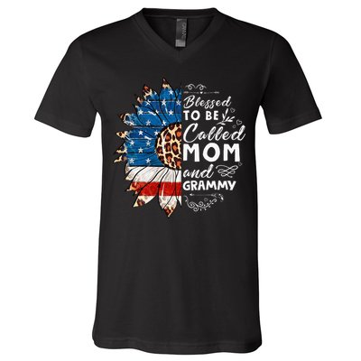 Blessed To Be Called Mom And Grammy Sunflower V-Neck T-Shirt