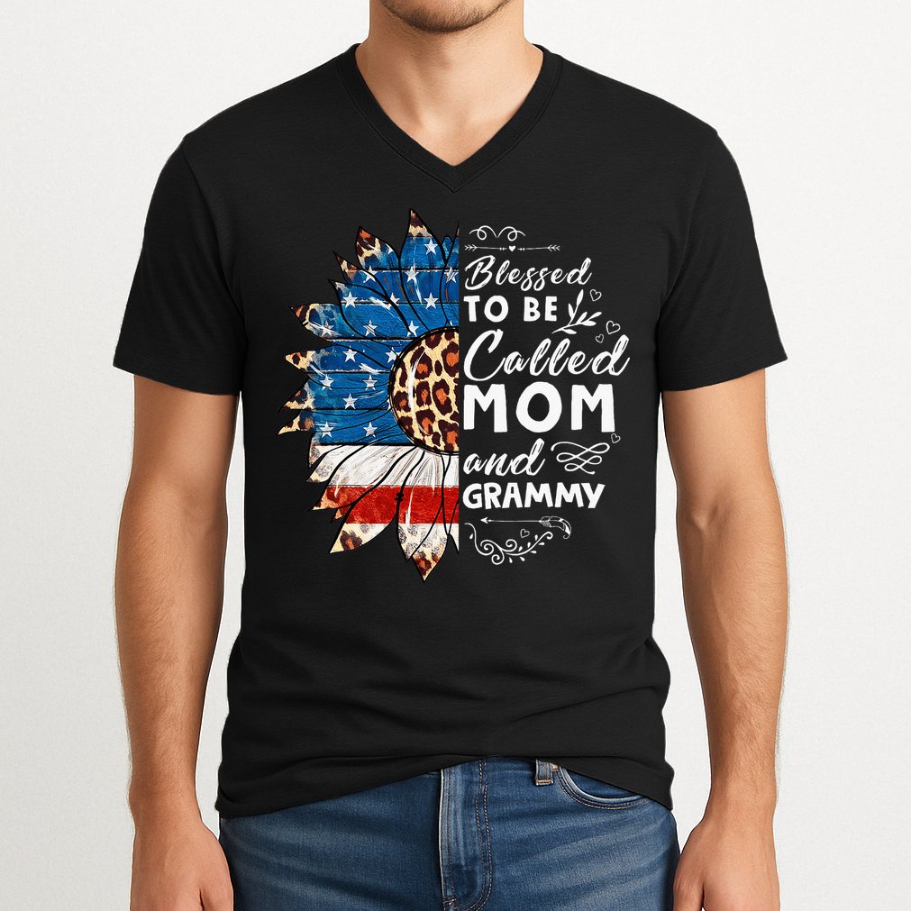 Blessed To Be Called Mom And Grammy Sunflower V-Neck T-Shirt