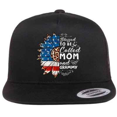 Blessed To Be Called Mom And Grammy Sunflower Flat Bill Trucker Hat