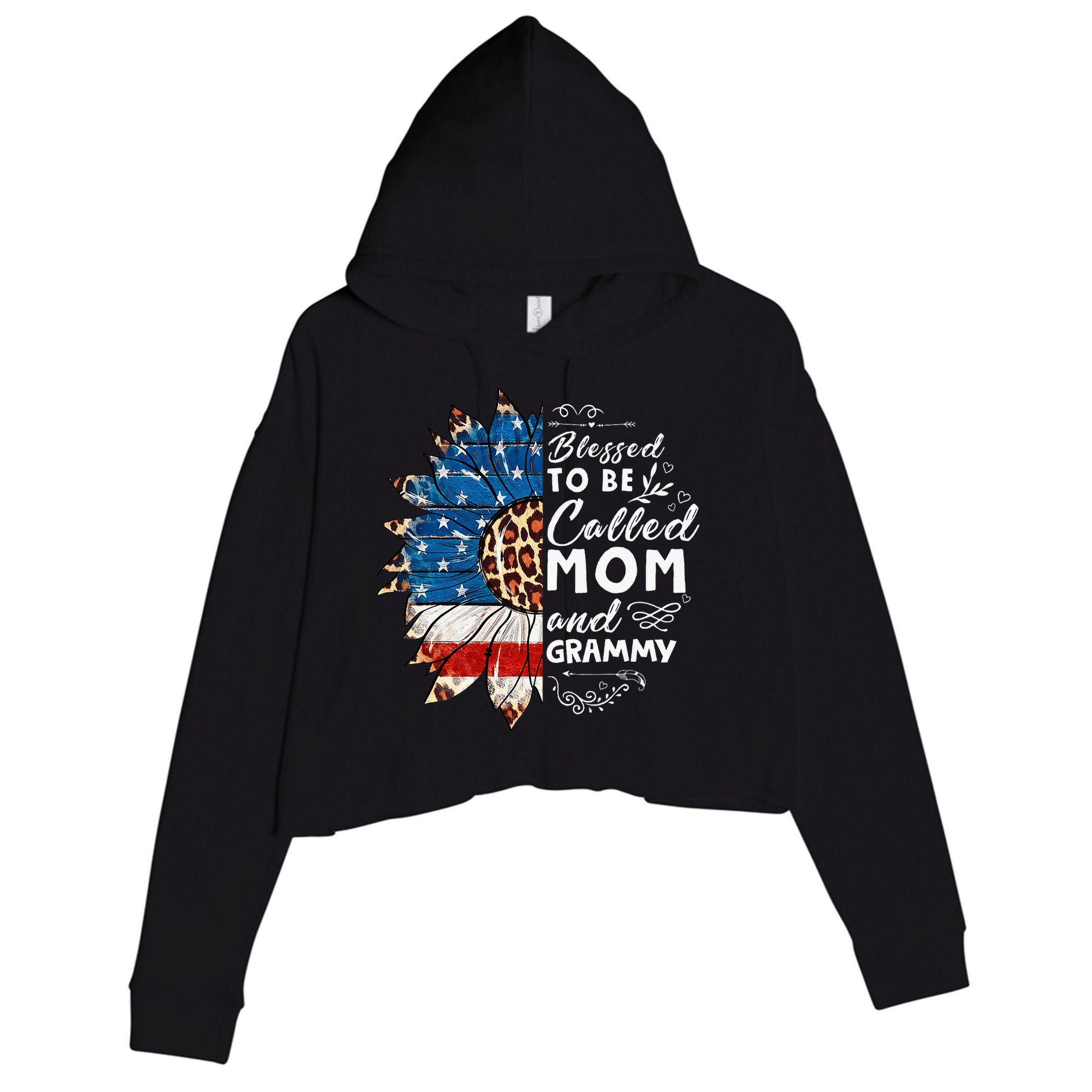 Blessed To Be Called Mom And Grammy Sunflower Crop Fleece Hoodie